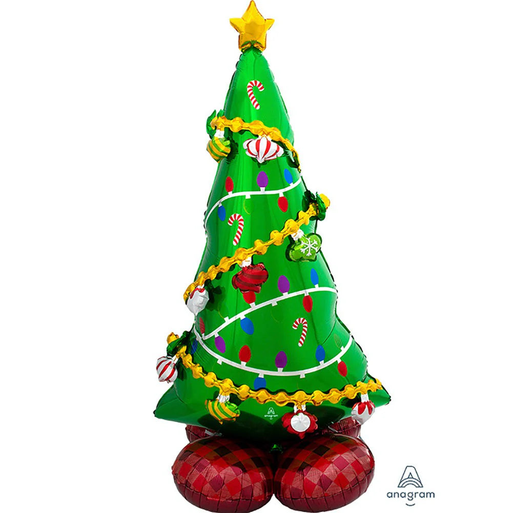 "AirLoonz Christmas tree foil balloon 59 inches tall with red base and yellow star"