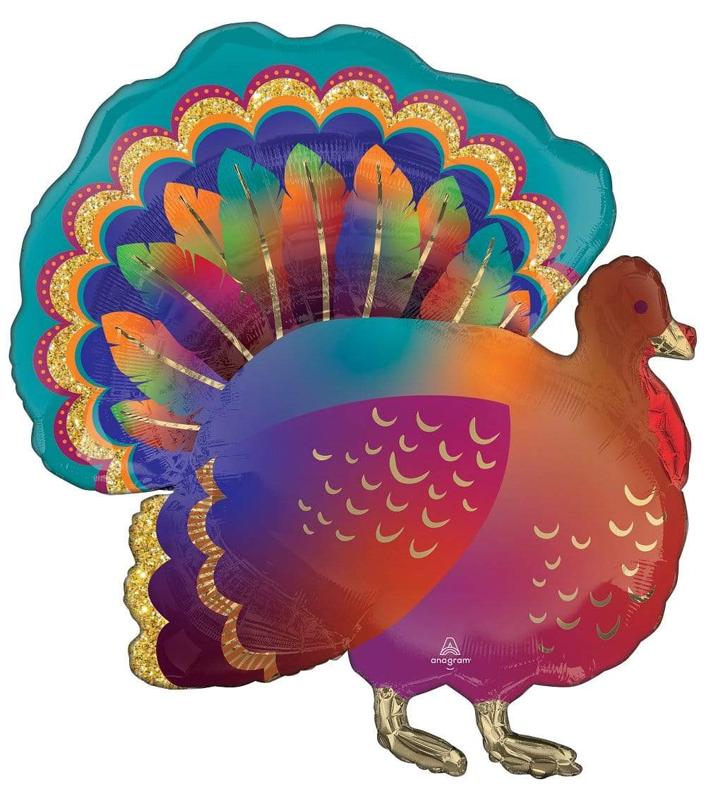 "Glitter Turkey balloon 27 x 32 inch Anagram SuperShape foil Thanksgiving decoration"
