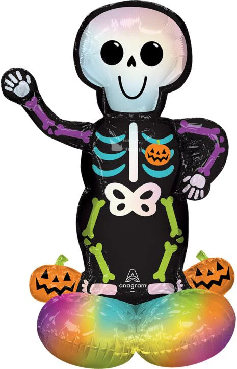 “Airloonz Bare Bones Skeleton balloon 4902201 Halloween decoration with pumpkins and rainbow base”