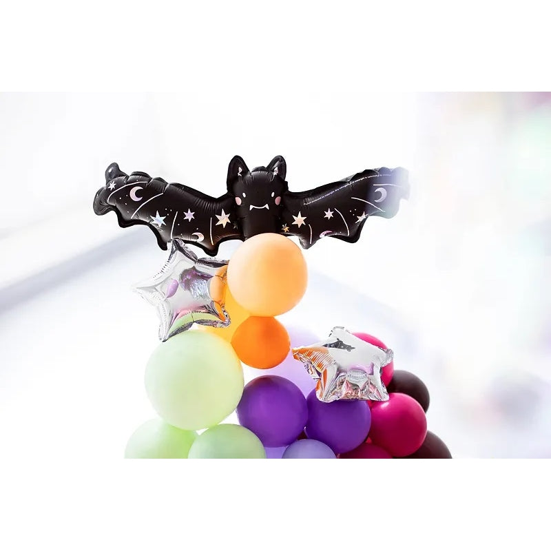 “Bat balloon Halloween decoration on colorful balloon base”
