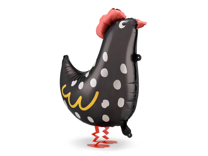 Black foil rooster balloon with red comb for farm-themed parties
