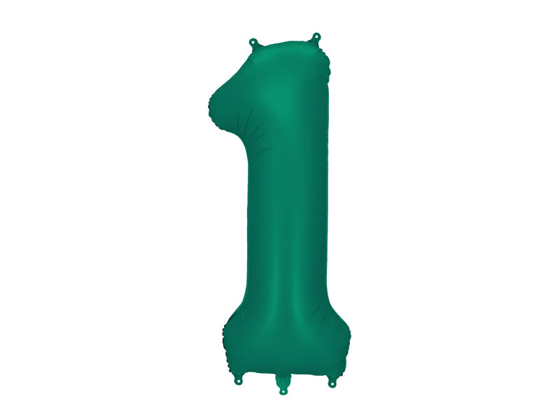 Foil balloon number 1 in elegant bottle green color