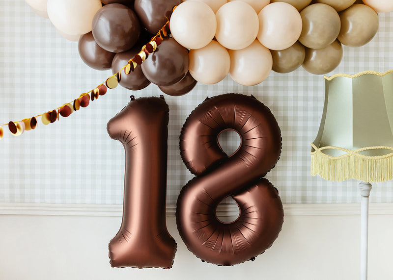 Foil balloon number 1 in satin mocha brown, 34 inches, air or helium inflation