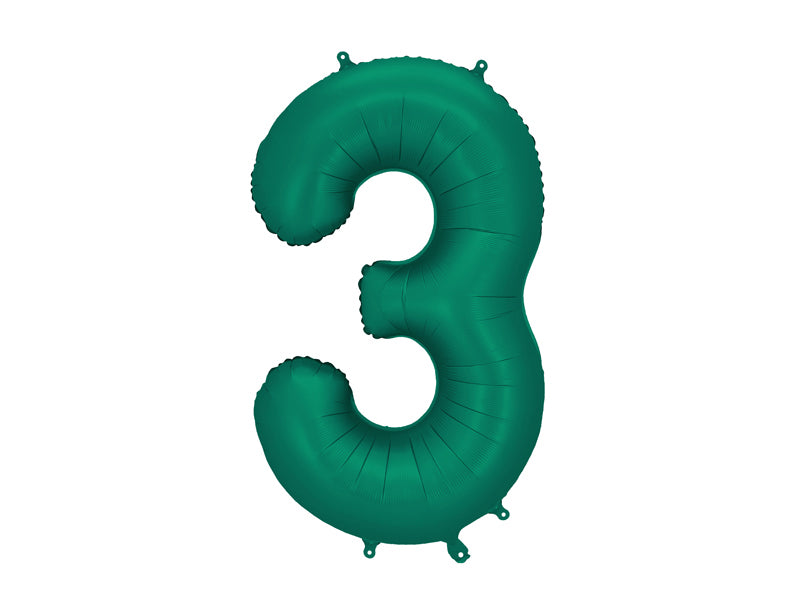 Bottle green foil balloon in the shape of number 3