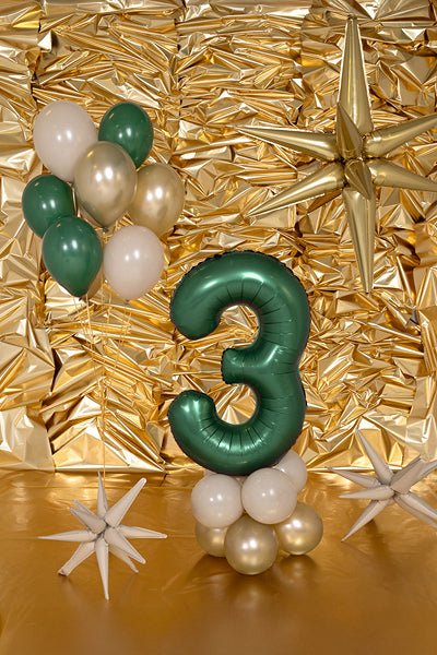 Bottle green foil balloon in the shape of number 3