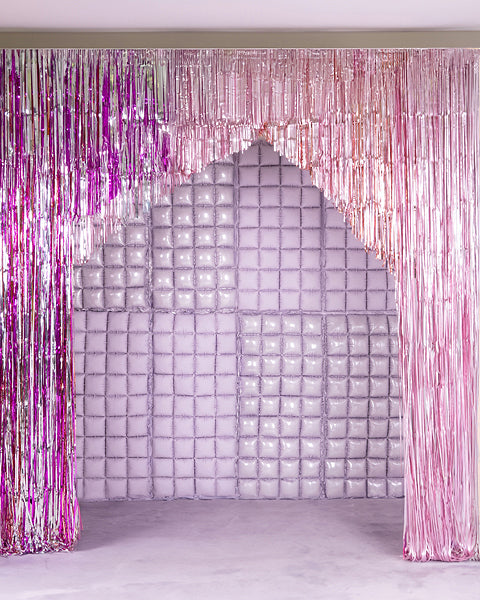 Double-sided purple foil balloon curtain panels