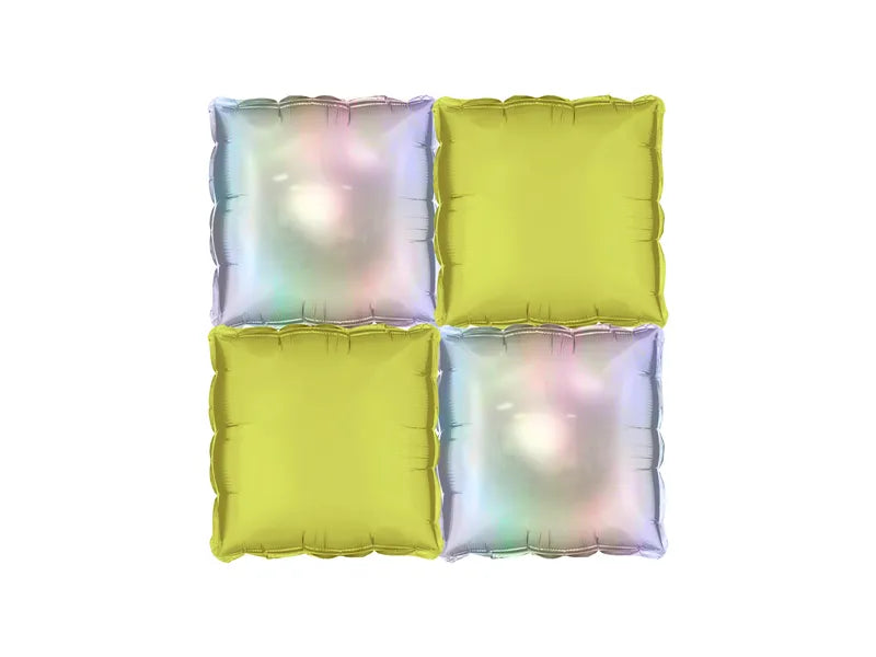 Holographic Neon Yellow Double-Sided Foil Balloon Square 15.7×15.7 in