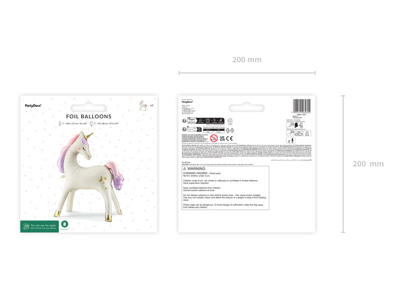 Standing foil unicorn balloon with golden horn and pastel mane for parties