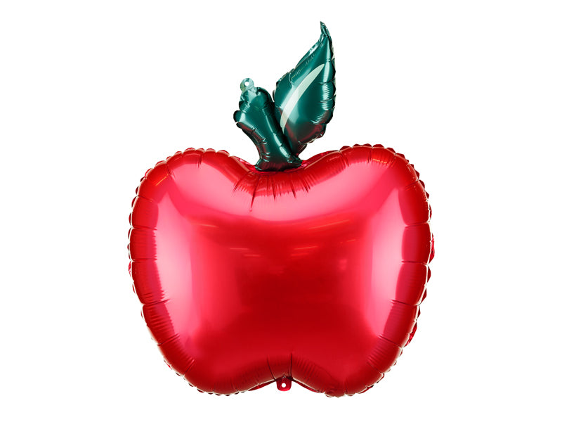 Apple-shaped foil balloon in red with green leaf – party decoration