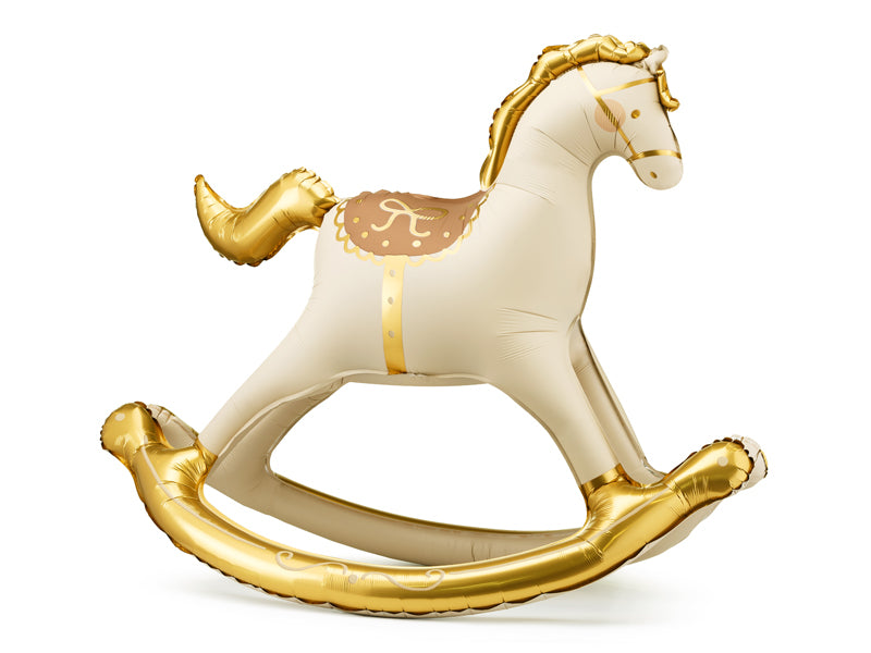 Foil Balloon Rocking Horse in white and gold for baby shower decoration