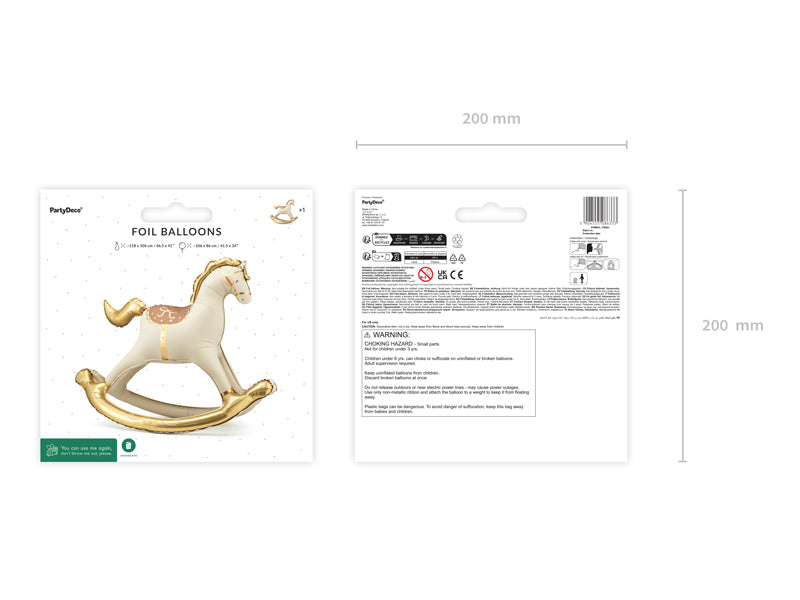 Foil Balloon Rocking Horse in white and gold for baby shower decoration