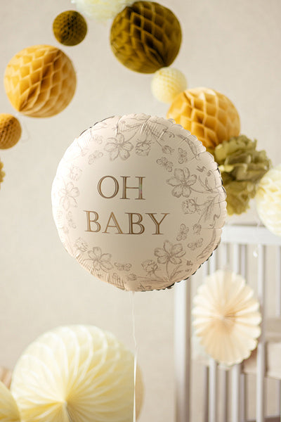 Foil balloon disc Oh Baby round gold lettering for baby shower