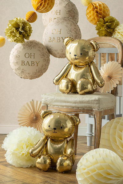 Foil balloon disc Oh Baby round gold lettering for baby shower