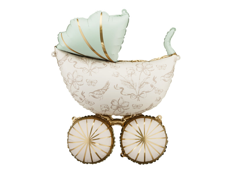 Foil balloon baby carriage in pastel colors for baby shower decoration
