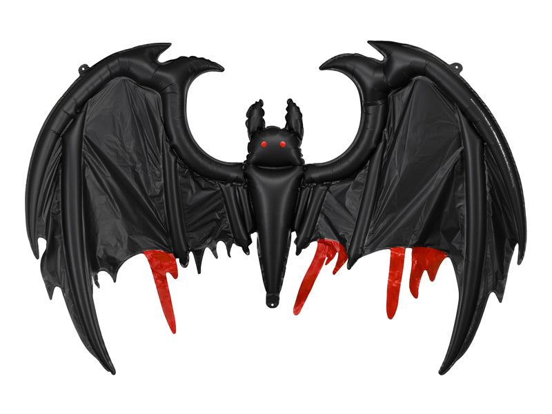 Black foil bat balloon with red details for Halloween party decoration