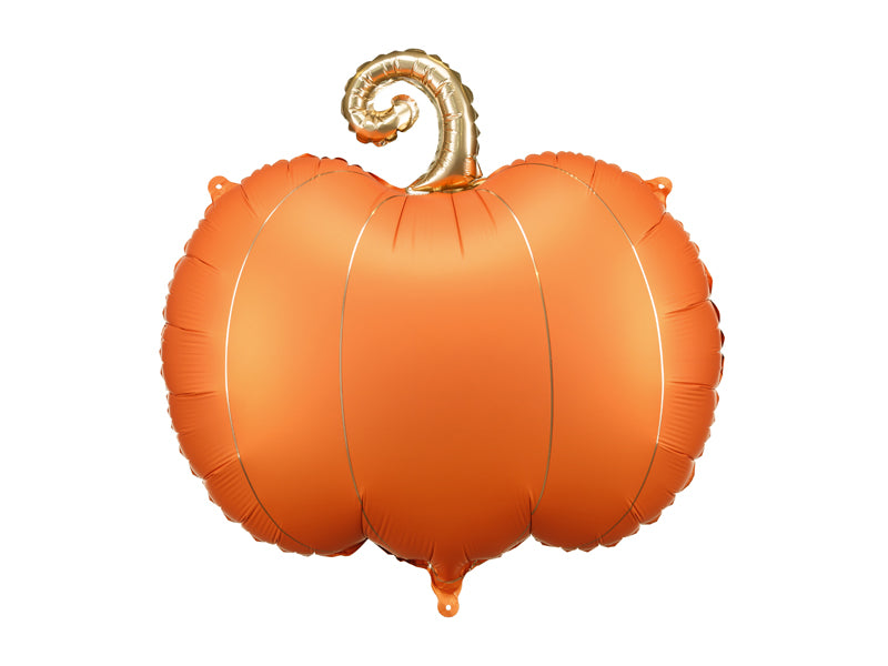 Orange foil pumpkin balloon with gold stem, used for Halloween or fall décor