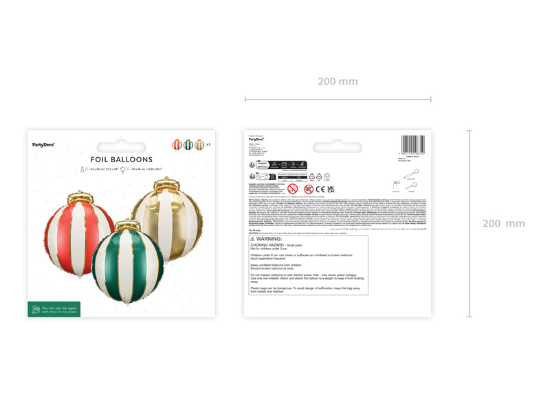 Christmas baubles foil balloon set PartyDeco FB310 3 pieces air or helium