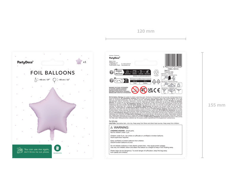 Product packaging and label for the purple star balloon