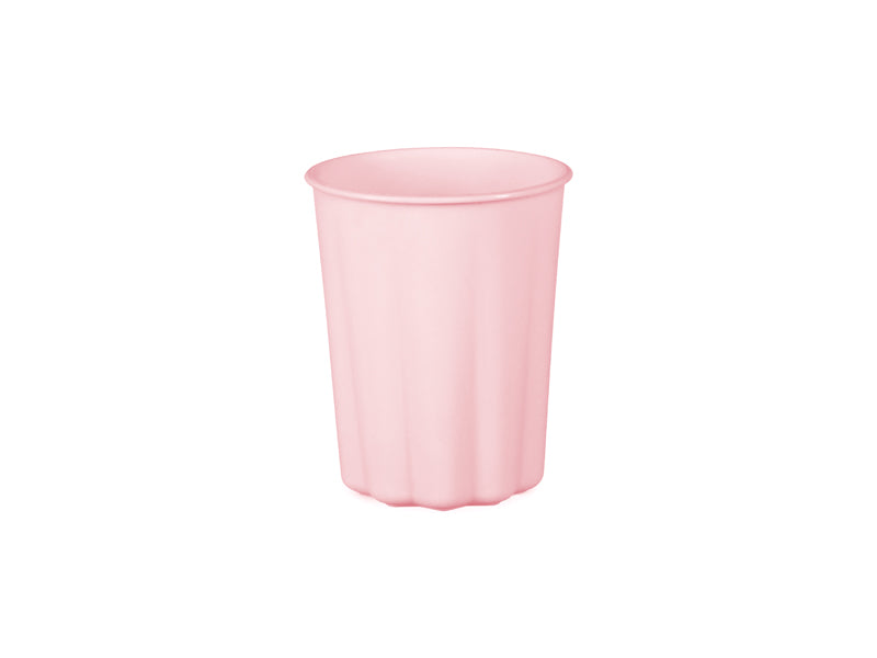 Pink plastic cup with frill detail for pastel party decorations and events

