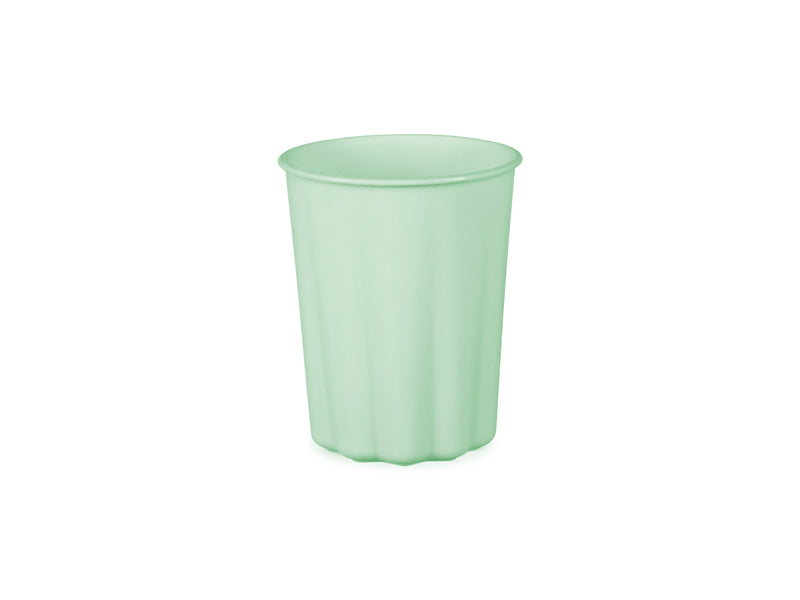 Sage green plastic cup with frill edge for eco-inspired or pastel party decor