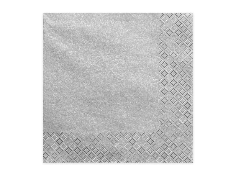 Silver metallic 3-ply paper napkin with textured edge – 20-pack for weddings and elegant parties

