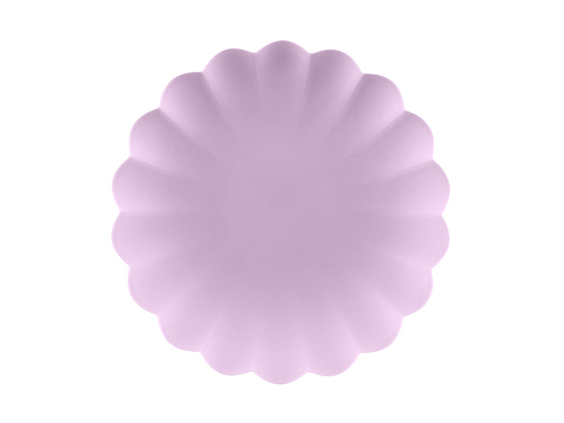 Violet plastic frill plate with scalloped edge for party or baby shower