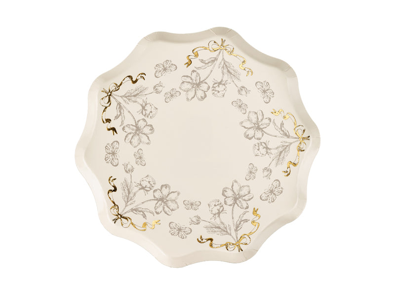 Floral paper plate with gold rim for parties