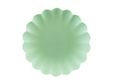 sage green plastic plate with scalloped frill edge for garden or baby shower