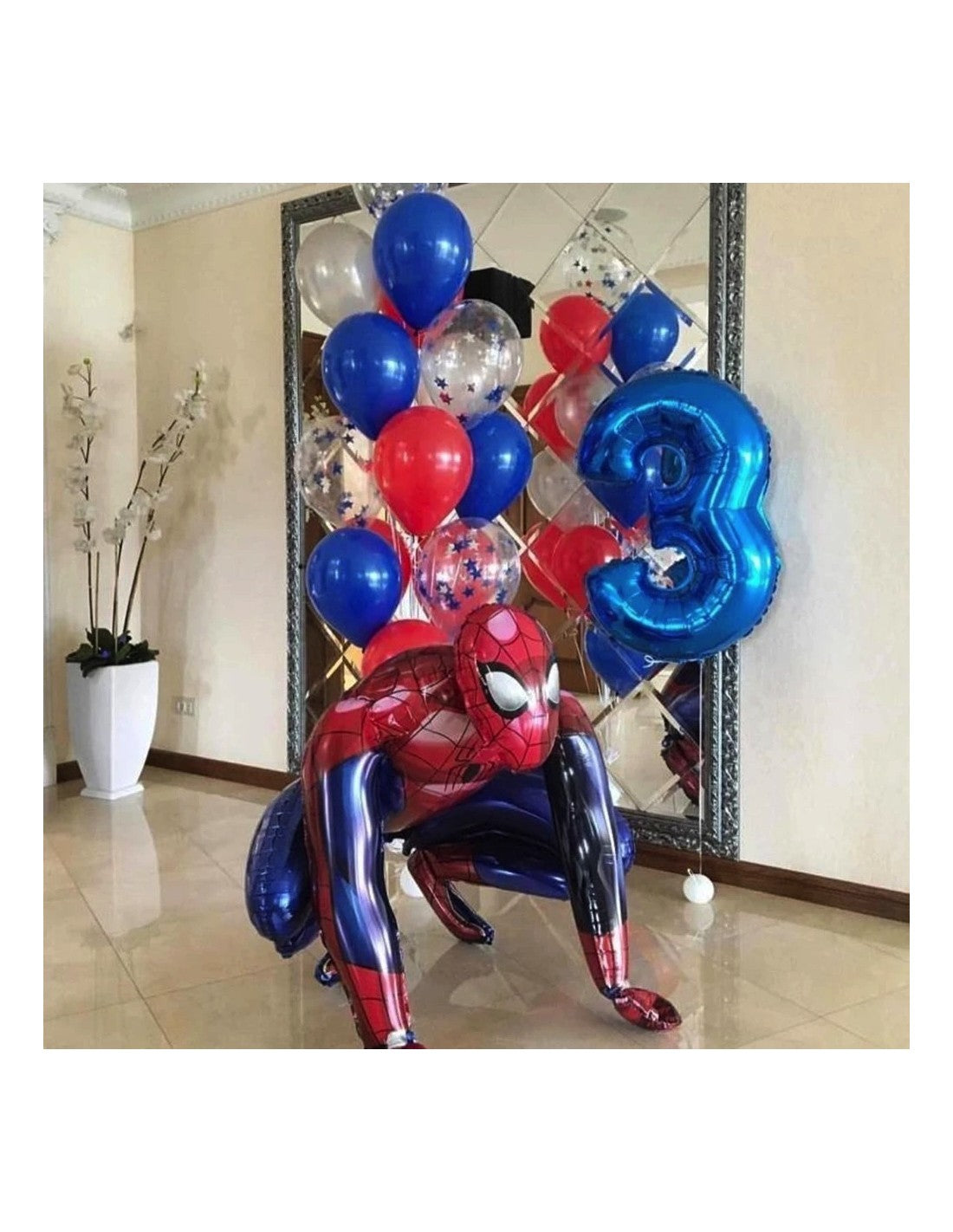 Party setup with Spider-Man balloon in action