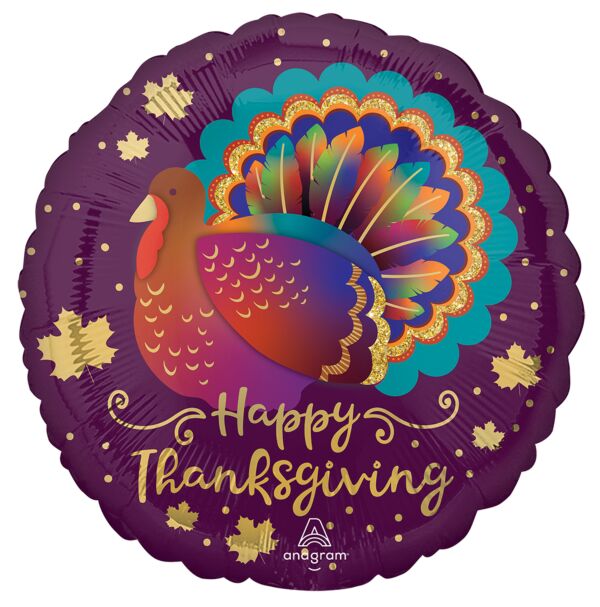 "Happy Thanksgiving Glitter Turkey balloon 17 inch Anagram round foil decoration"