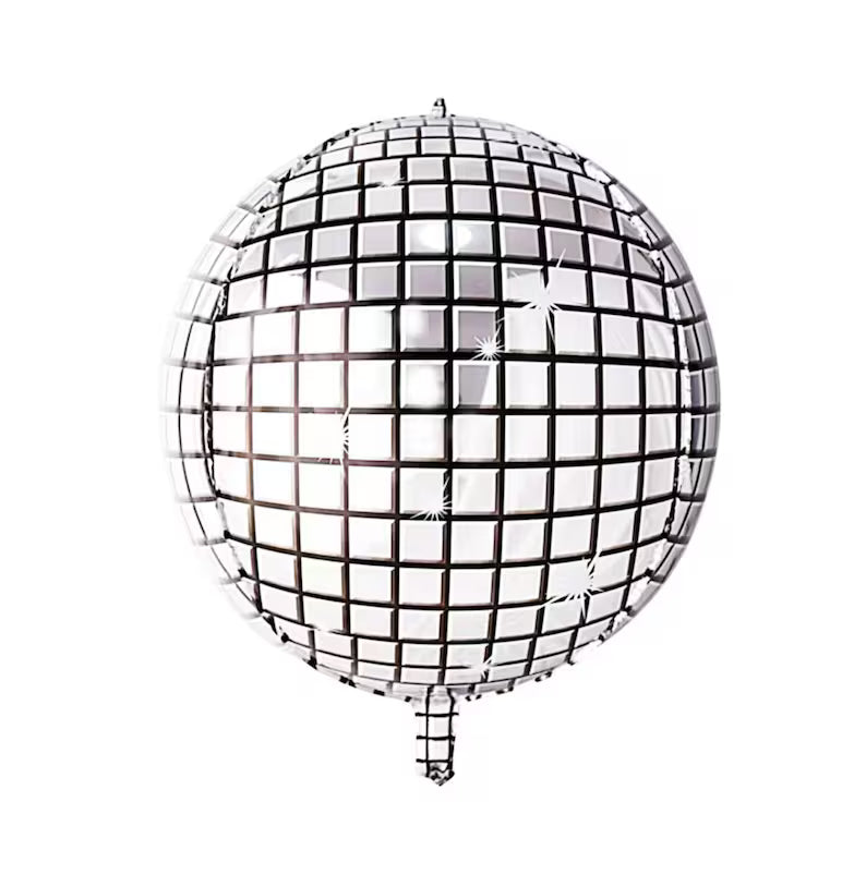 Discotheque Sphere Balloon 30022 – 32-inch large mirror-ball style foil sphere balloon.