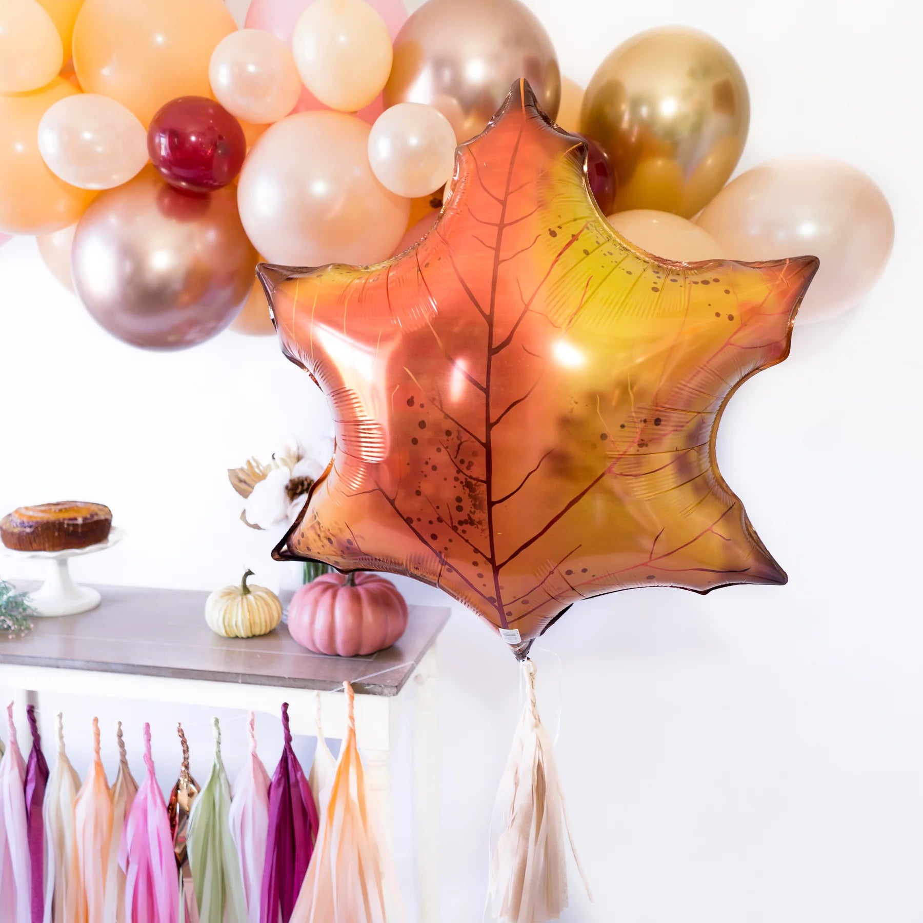 "Anagram Orange Maple Leaf Foil Balloon 25 x 25 in autumn Thanksgiving decoration"