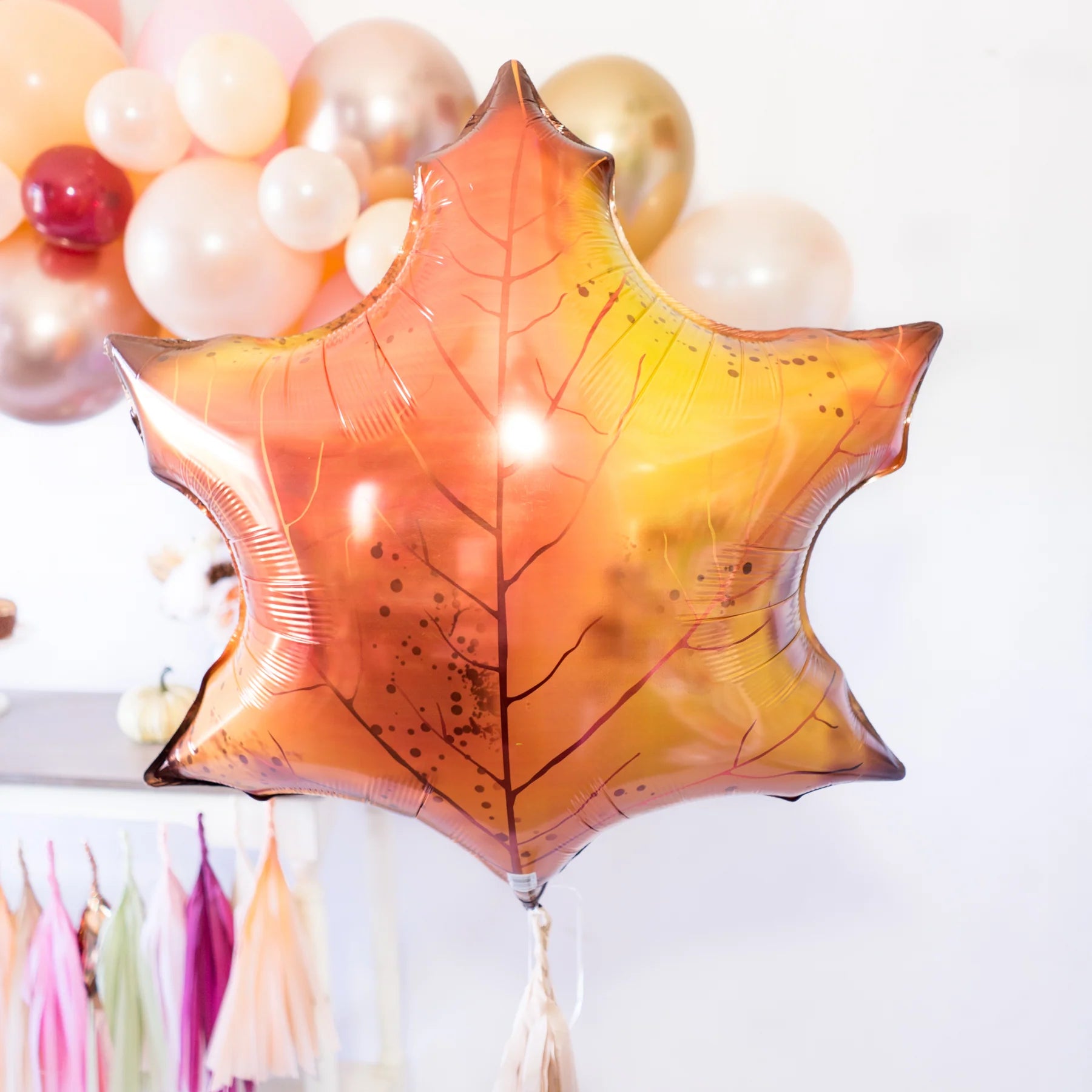 "Anagram Orange Maple Leaf Foil Balloon 25 x 25 in autumn Thanksgiving decoration"
