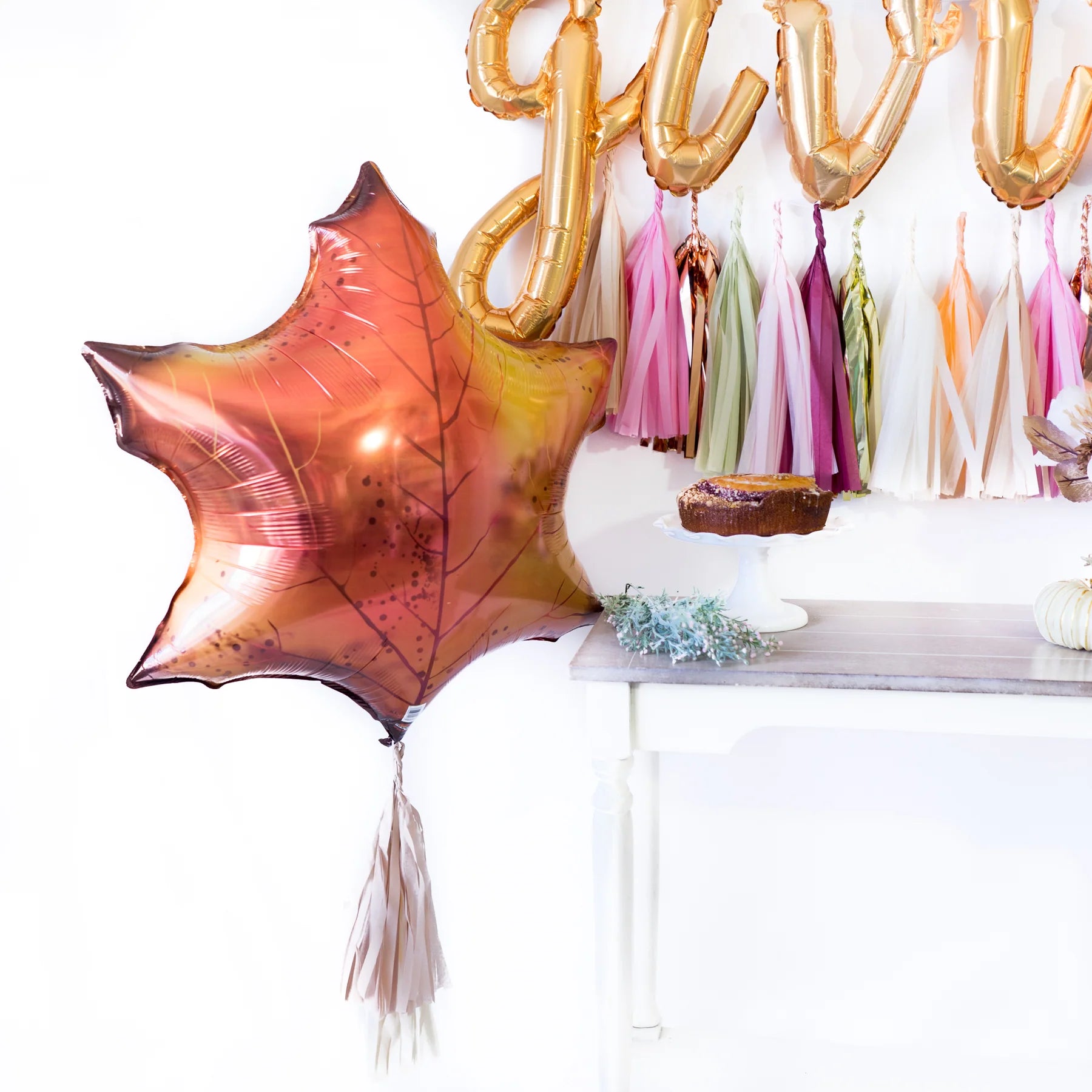 "Anagram Orange Maple Leaf Foil Balloon 25 x 25 in autumn Thanksgiving decoration"