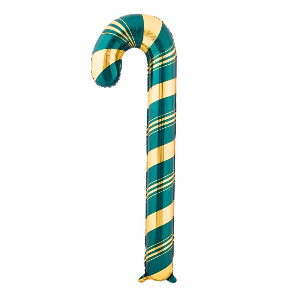 "55 inch dark green and gold candy cane foil balloon Christmas party decoration"