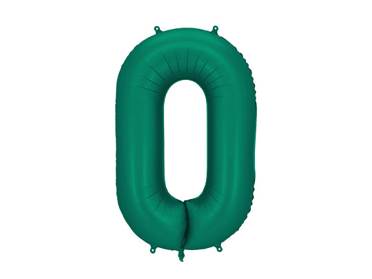 Foil balloon number 0 in satin bottle green, 34 inches, for helium or air