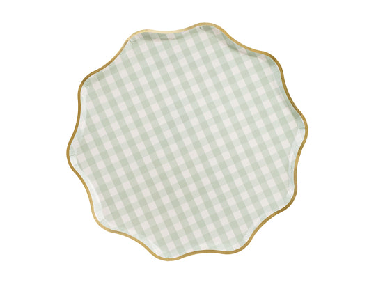 Checkered paper plate with gold trim for parties