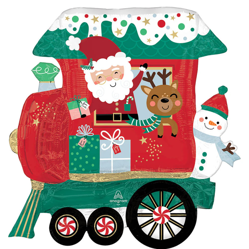 “North Pole Express Train 28x28 inch Christmas foil balloon with Santa – Anagram SuperShape”