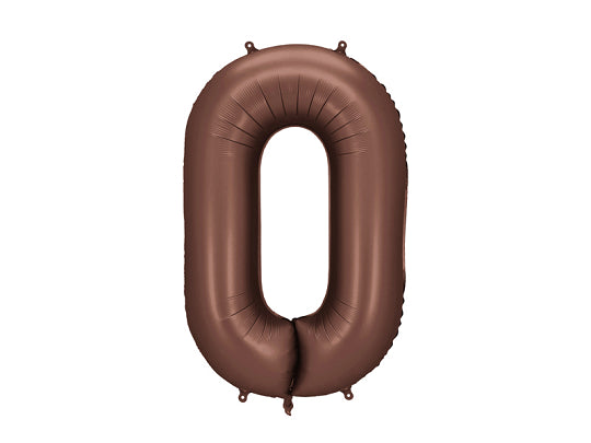 Foil balloon number 0 in satin mocha brown, 34 inches, for helium or air