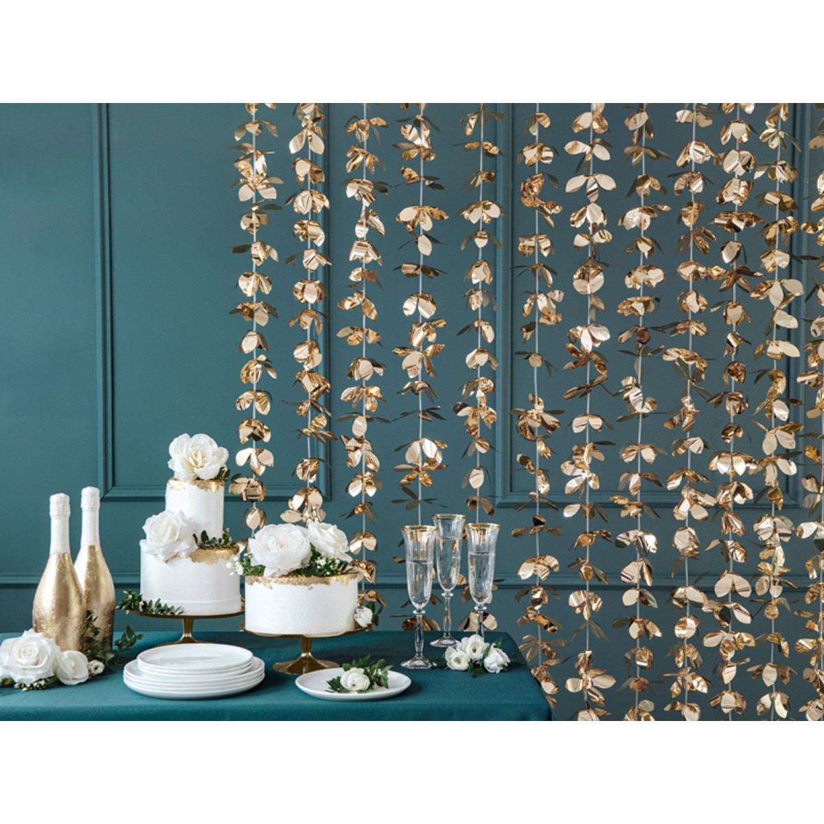 “Elegant backdrop with gold flowers foil curtain”