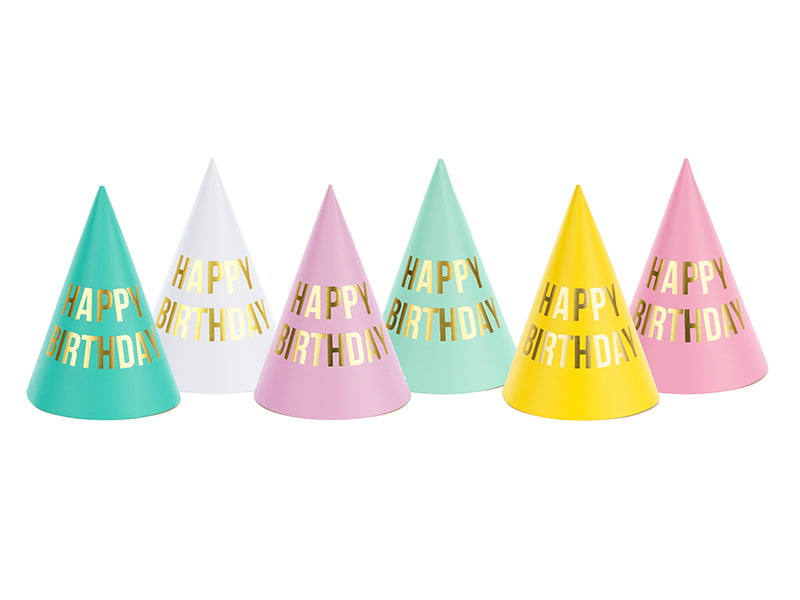 Party Hats Happy Birthday, Mix, 6.3 in (6 pieces)
