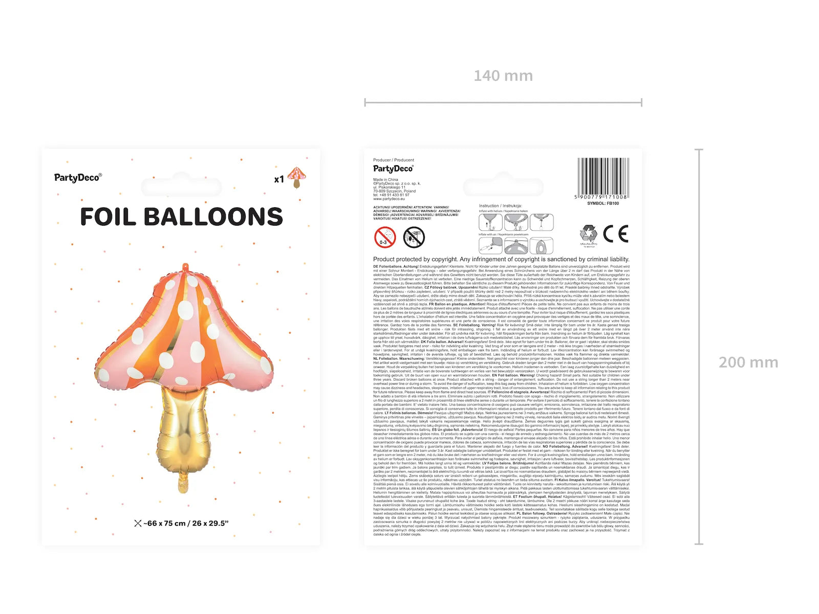 Foil Balloon Mushroom, 26.0 x 29.5 in, mix
