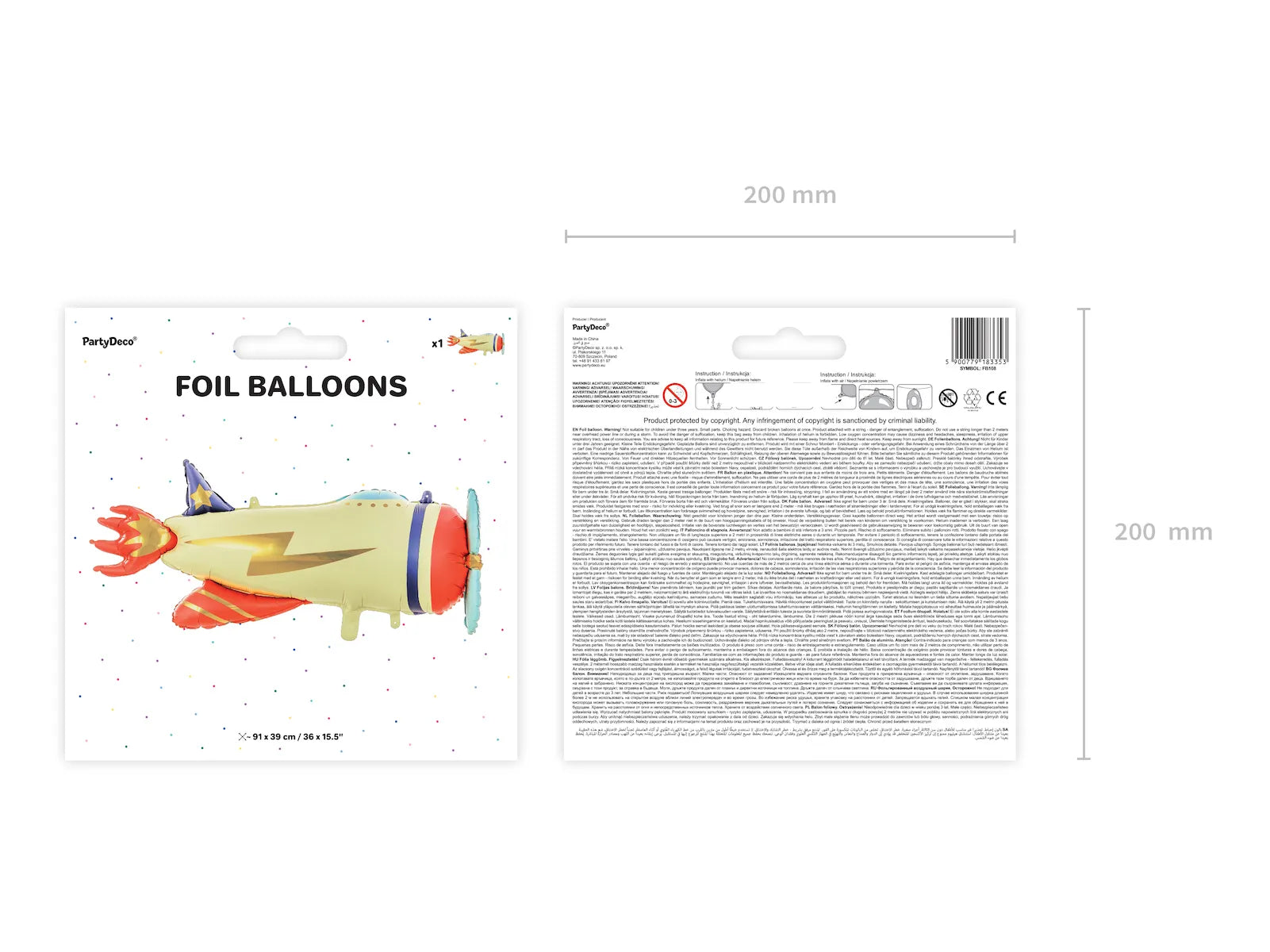 Foil balloon Plane, 35.8x15.4in, mix