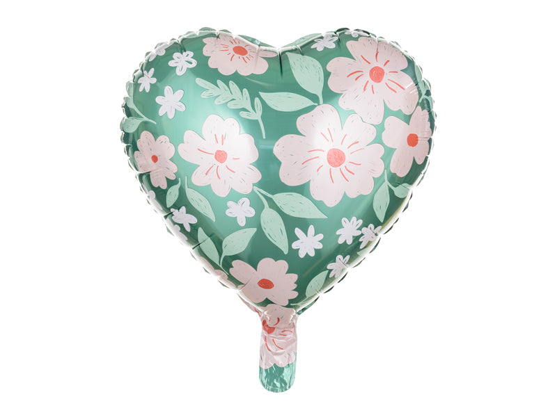 Foil Balloons Heart with flowers, 17.7in, mix