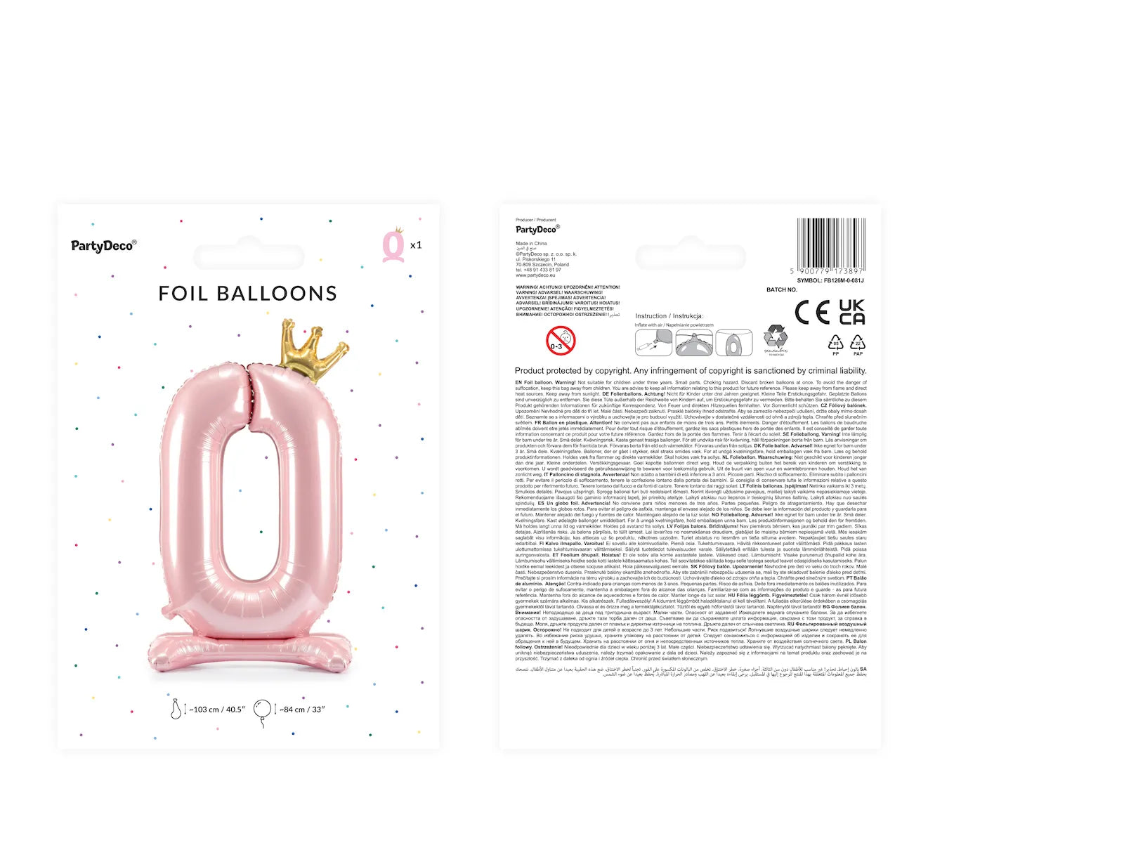 Standing Foil Balloon Number ''0'' , 33.1 in, Light Pink