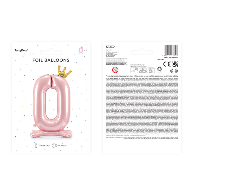 Standing Foil Balloon Number ''0'' , 33.1 in, Light Pink