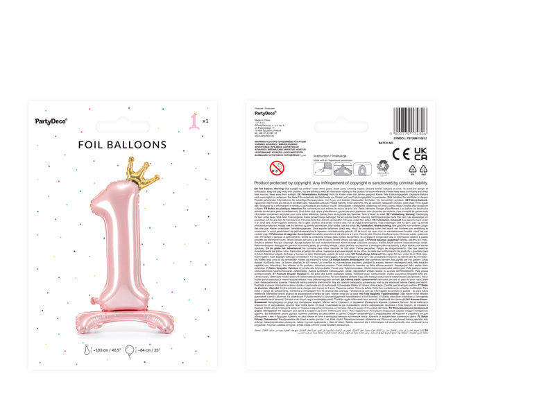 Standing Foil Balloon Number "1" Light Pink - FB126M-1-081J