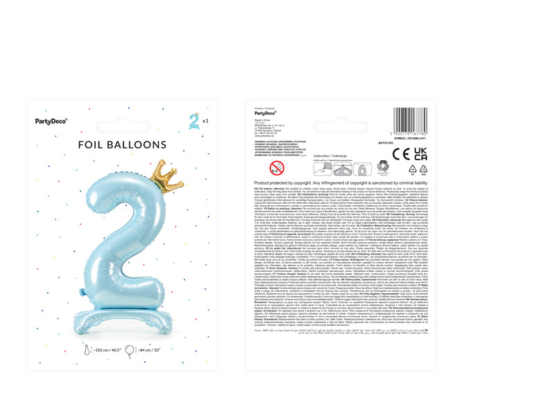 Standing Foil Balloon Number ''2'', 33.1 in,  Sky-Blue