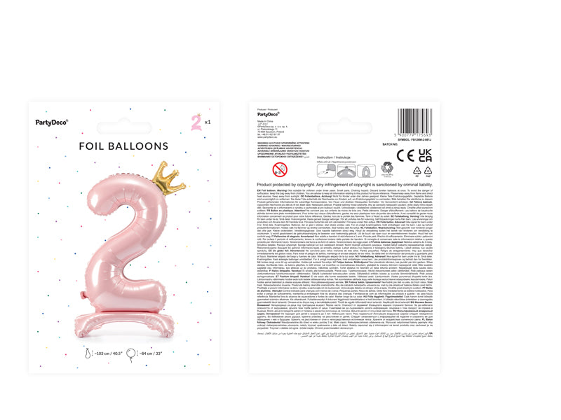 Standing Foil Balloon Number ''2'', 33.1 in,  Light Pink