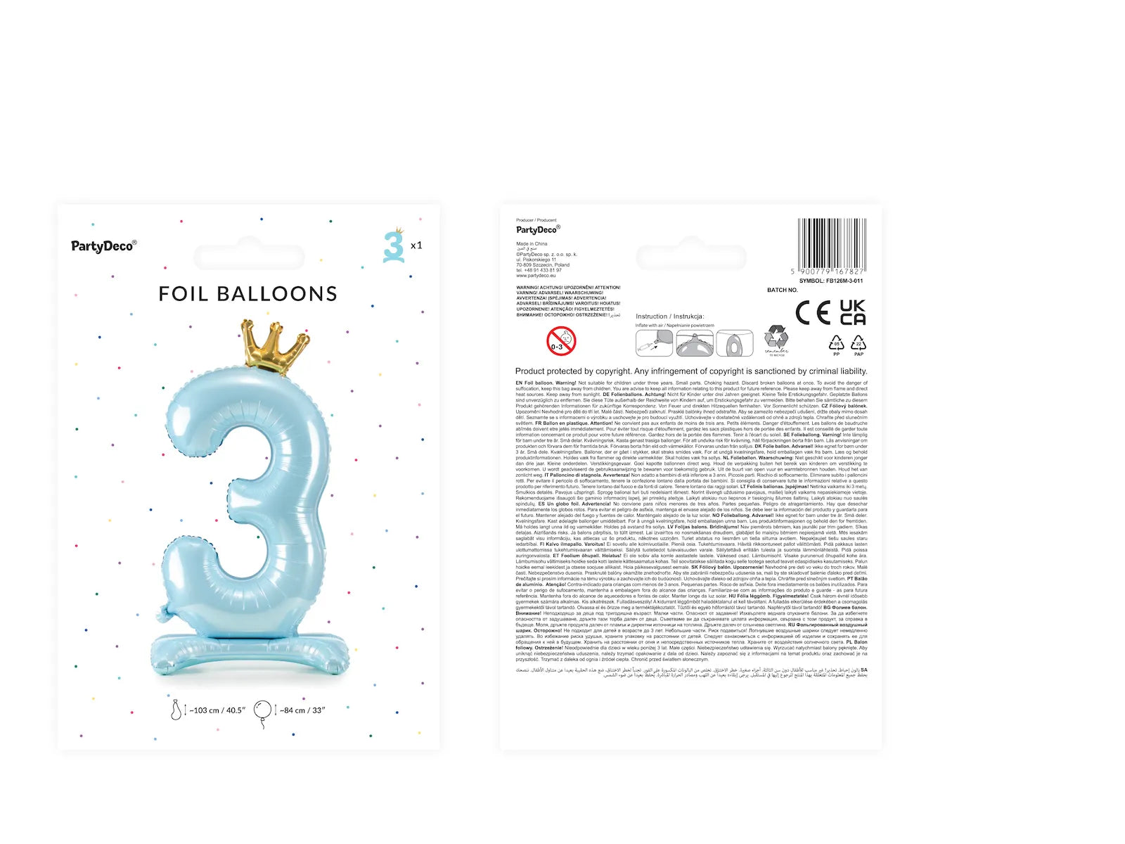 Standing Foil Balloon Number "3" Sky-Blue - FB126M-3-011